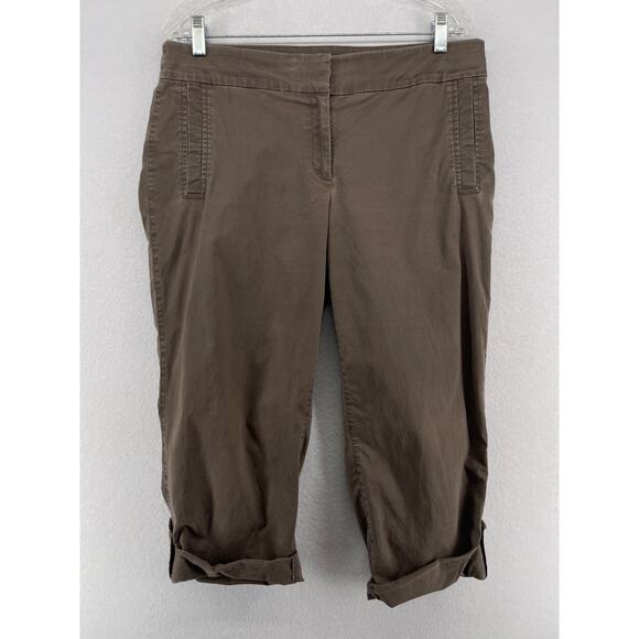 EILEEN FISHER Pants M Organic Cotton Stretch Twill Tapered Cropped Cuff Brown - Picture 1 of 14